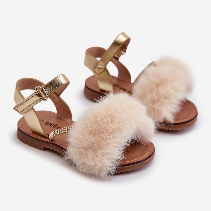 Gyermek tépőzáras szandál szőrmével, arany Rosavere aranysárga 1