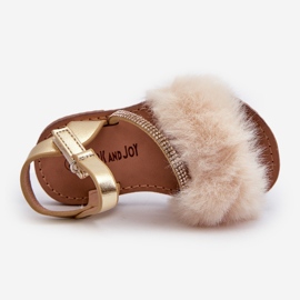 Gyermek tépőzáras szandál szőrmével, arany Rosavere aranysárga 2