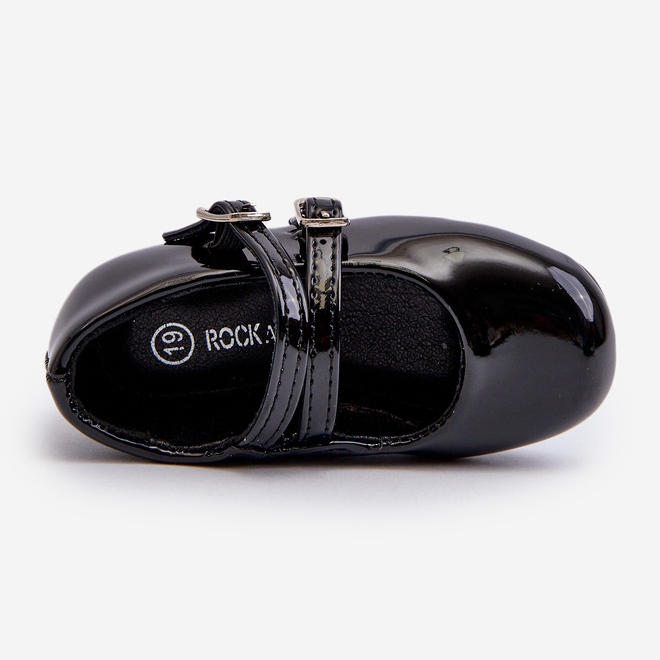 Lakkbőr gyerek balettlapos pántokkal, Black Margenis fekete 2