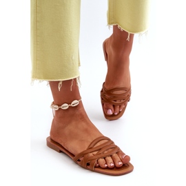 Lapos sarkú öko-bőr papucs barna 4