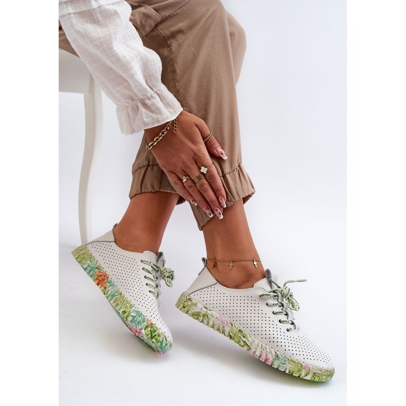 S.Barski Női csipkecipő természetes bőrből, fehér Farnalea 2