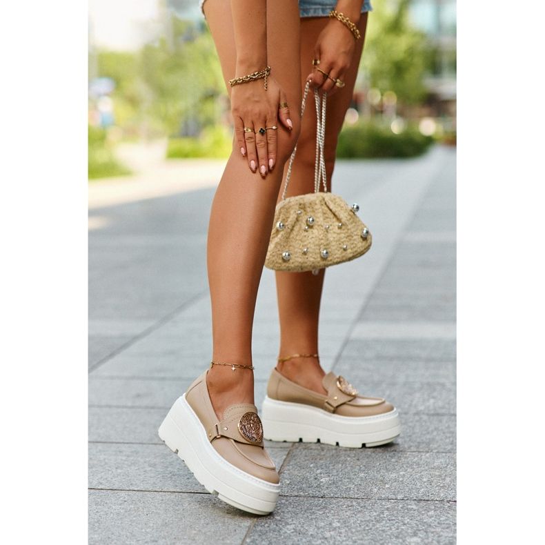 Zazoo 3458 női bőr mokaszin díszítéssel, bézs 2