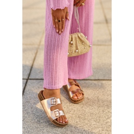 Evento Női papucsok parafa emelvényen csatokkal, rose Gold, Klinesta aranysárga 1