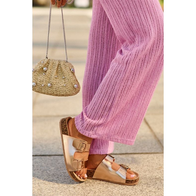 Evento Női papucsok parafa emelvényen csatokkal, rose Gold, Klinesta aranysárga 2