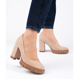 Női bézs velúr magas sarkú pumpák 1