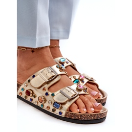 Díszített női papucs csatokkal S.Barski MY121 Gold aranysárga 3