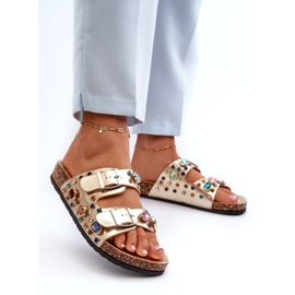 Díszített női papucs csatokkal S.Barski MY121 Gold aranysárga 1