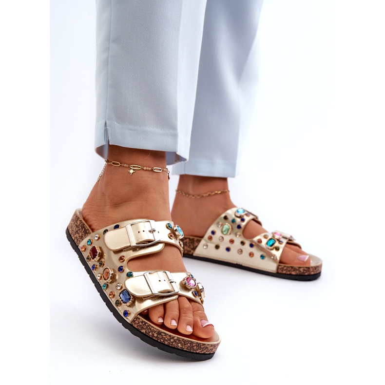 Díszített női papucs csatokkal S.Barski MY121 Gold aranysárga 1