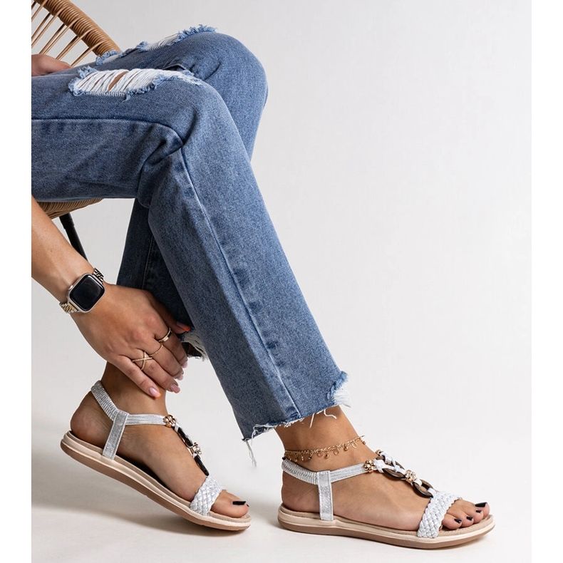 Izodora ezüst fonott szandál 1