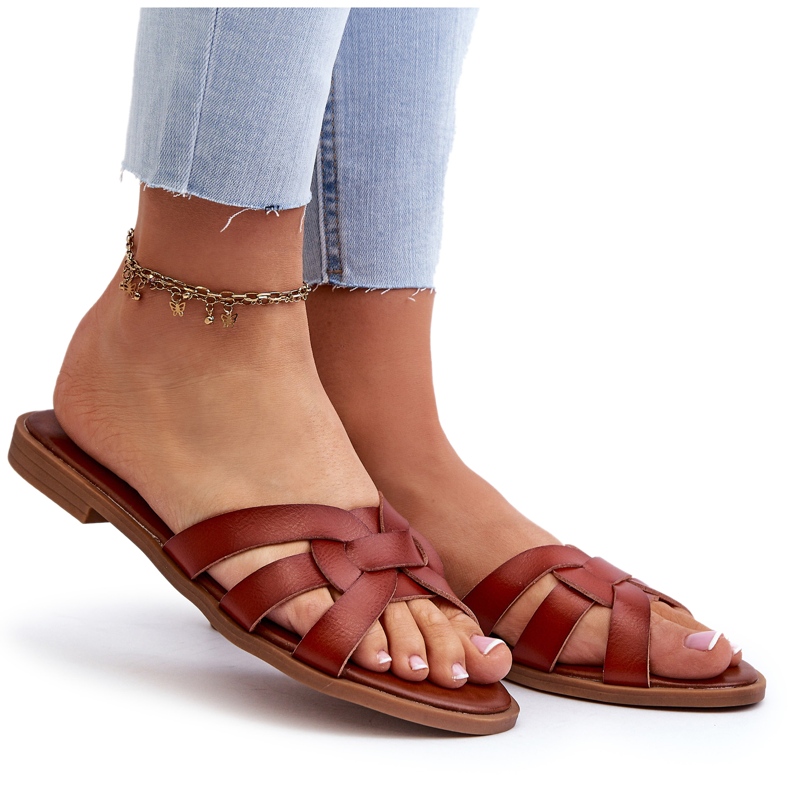 Evento Női lapos papucsok Eco bőrből, barna 4