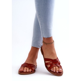 Evento Női lapos papucsok Eco bőrből, barna 3