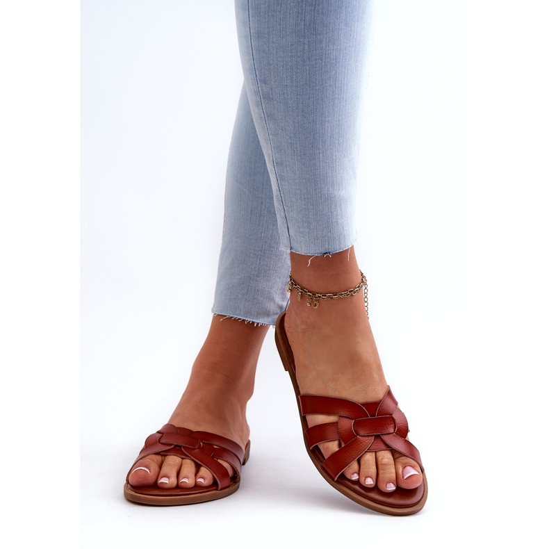 Evento Női lapos papucsok Eco bőrből, barna 3