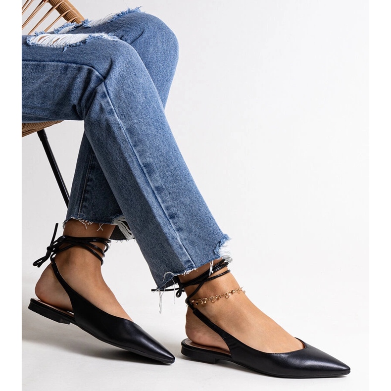 Batra eco bőrből készült megkötött fekete balettlapok 1