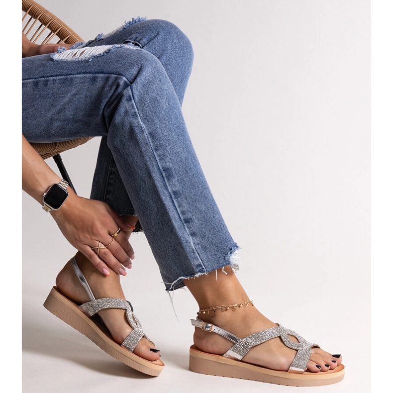 Ezüst platformszandál Mifsa strasszokkal 1