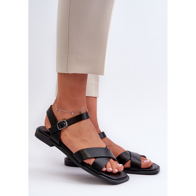 Lapos női szandál Eco bőrből S.Barski KV27-003 Fekete 1