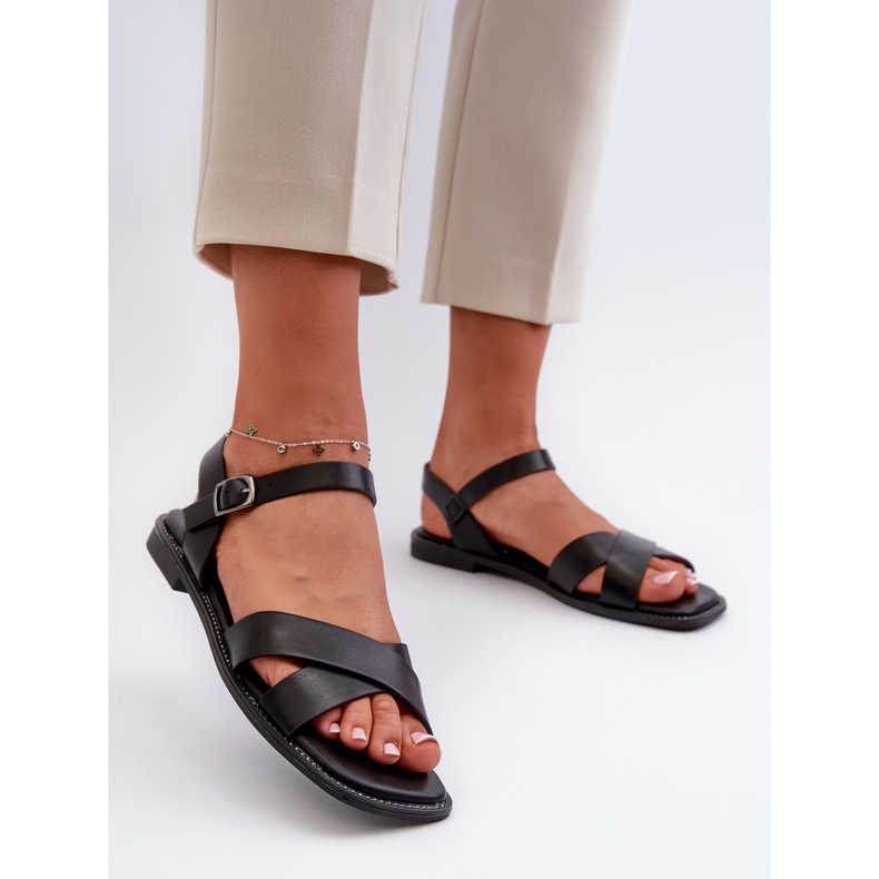 Lapos női szandál Eco bőrből S.Barski KV27-003 Fekete 2