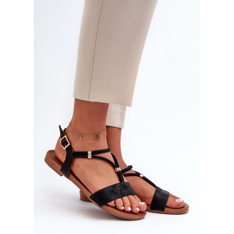 Női lapos szandál pánttal S.Barski KV27-010 Fekete 1