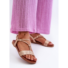 Női lapos szandál pánttal S.Barski KV27-010 Gold aranysárga 2