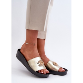 Elegáns, könnyű női papucs díszítéssel, természetes bőr S.Barski KV27-013, arany aranysárga 1