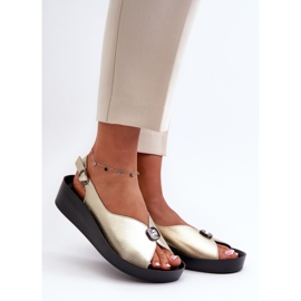 Bőr női szandál éken és platformon S.Barski KV27-020 arany aranysárga 1