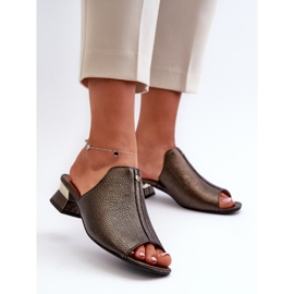 Elegáns női papucsok természetes bőrből alacsony sarkú cipőben Maciejka 06360-20 grafit fekete 2