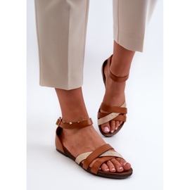 Zazoo 40225 barna bőr lapos szandál 2