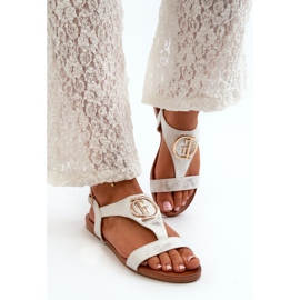 Női lapos szandál arany díszítéssel S.Barski KV27-051 fehér és ezüst 1
