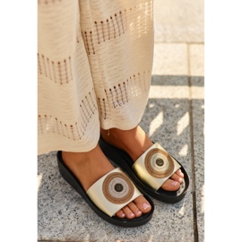 Női bőr papucsok díszítéssel S.Barski KV27-019 Arany aranysárga 1