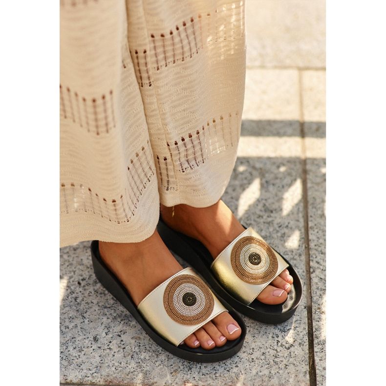 Női bőr papucsok díszítéssel S.Barski KV27-019 Arany aranysárga 1