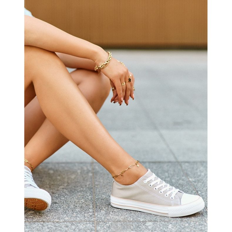 Női anyag klasszikus alacsony tornacipő Sötétbézs Lennabella 2