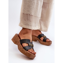 Zazoo 40412 bőr elegáns női papucs arany díszítéssel, fekete 2