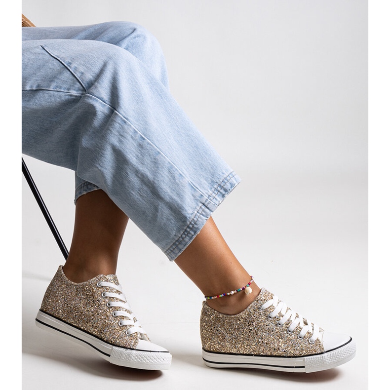 Bez marki Arany fényes Jadwa magas szárú tornacipő aranysárga 1