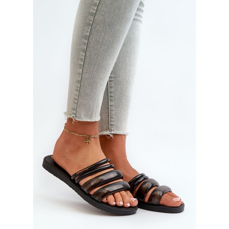 Női, lapos gumi papucs 26727 Ipanema Puffer Tiras Fem Fekete 1