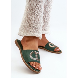 Női lapos papucs flitterekkel, S.Barski KV27-052 zöld 2