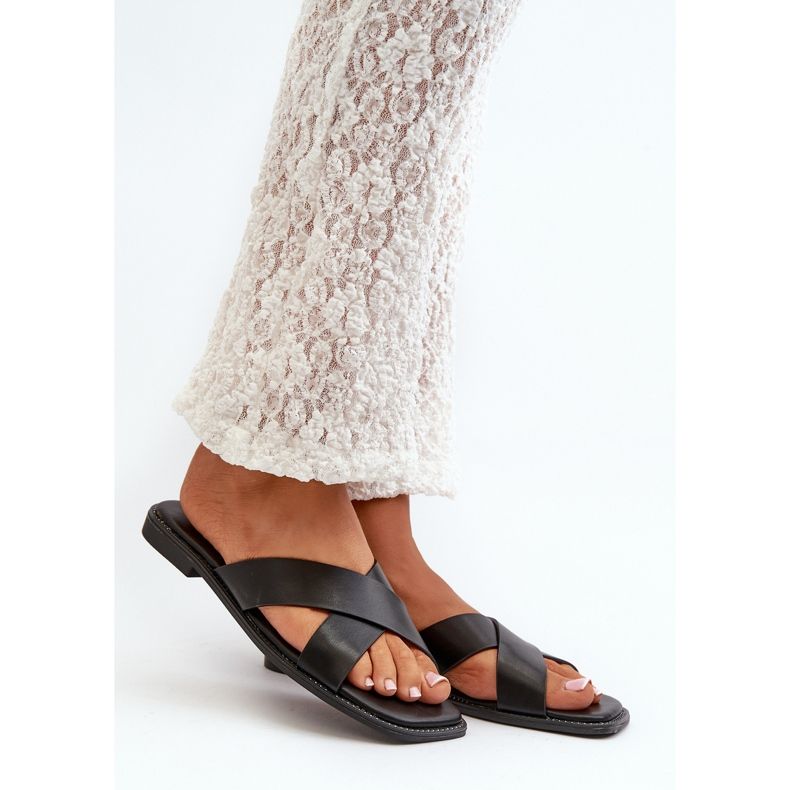 Női lapos sarkú papucsok Eco bőrből, S.Barski KV27-002 fekete 1