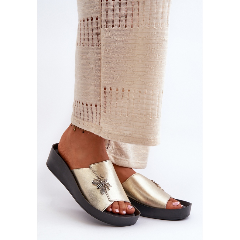 Elegáns női papucsok díszítéssel, természetes bőr S.Barski KV27-015 arany aranysárga 1