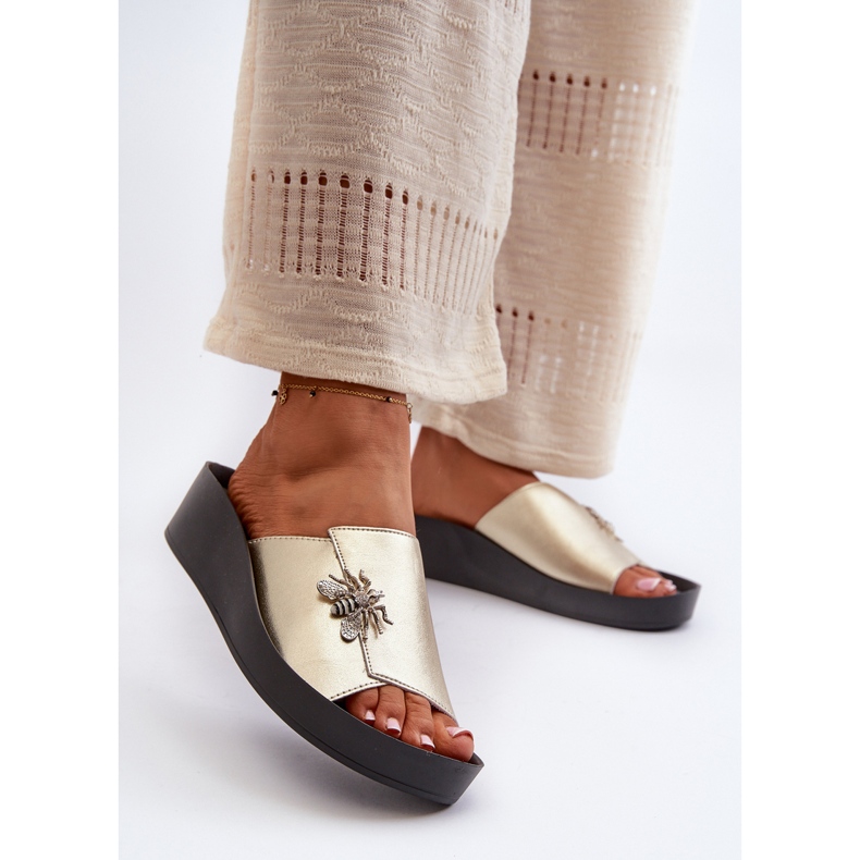 Elegáns női papucsok díszítéssel, természetes bőr S.Barski KV27-015 arany aranysárga 2