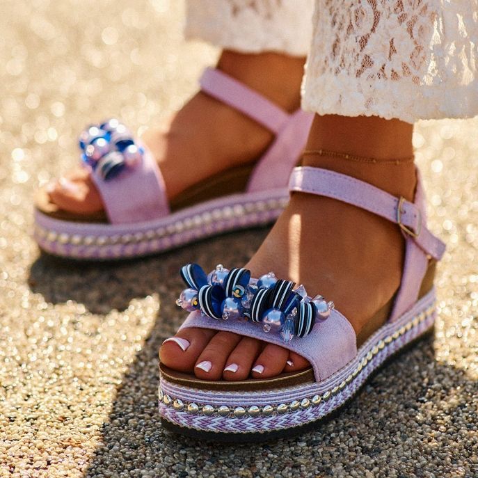 Női szandál éken és emelvényen díszítéssel S.Barski HY056 Lila ibolya 2