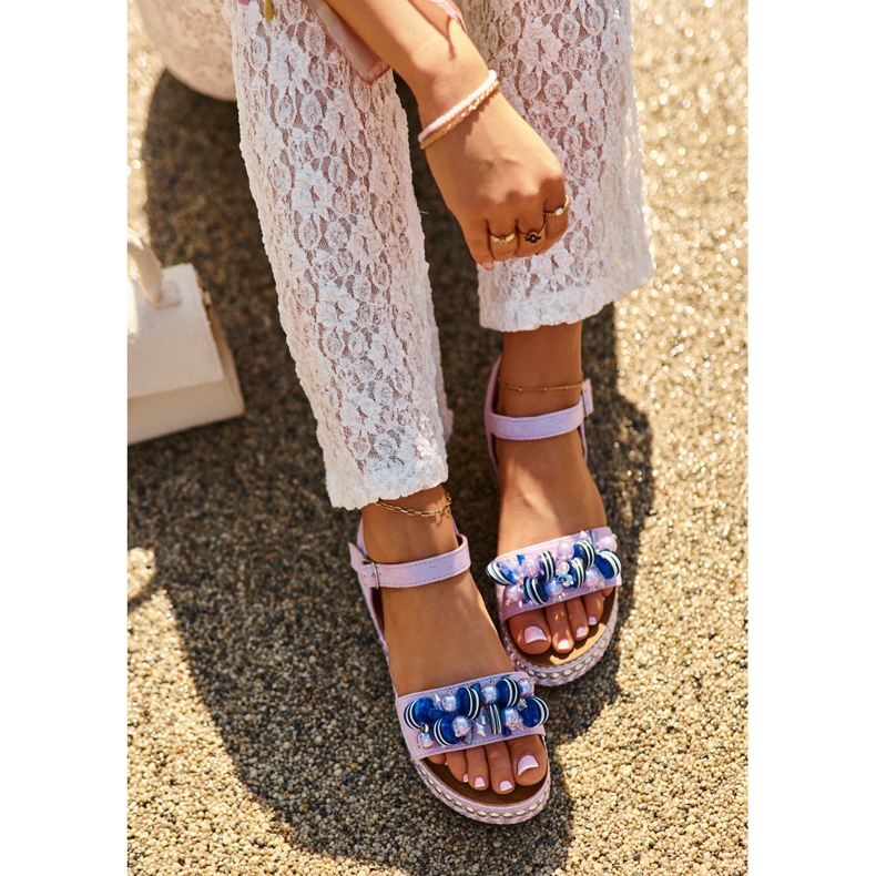 Női szandál éken és emelvényen díszítéssel S.Barski HY056 Lila ibolya 1