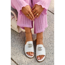 Elegáns, fényes női papucsok díszítéssel, S.Barski KV27-050 ezüst 1