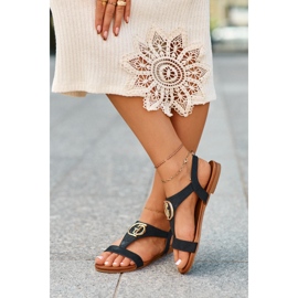 Női lapos szandál arany díszítéssel S.Barski KV27-051 Fekete 1