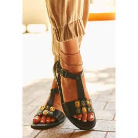 Elegáns női szandál dekoratív részletekkel S.Barski KV27-030 fekete 1