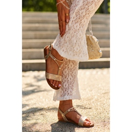 Női lapos szandál pánttal S.Barski KV27-010 Gold aranysárga 2