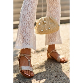 Női lapos szandál pánttal S.Barski KV27-010 Gold aranysárga 1