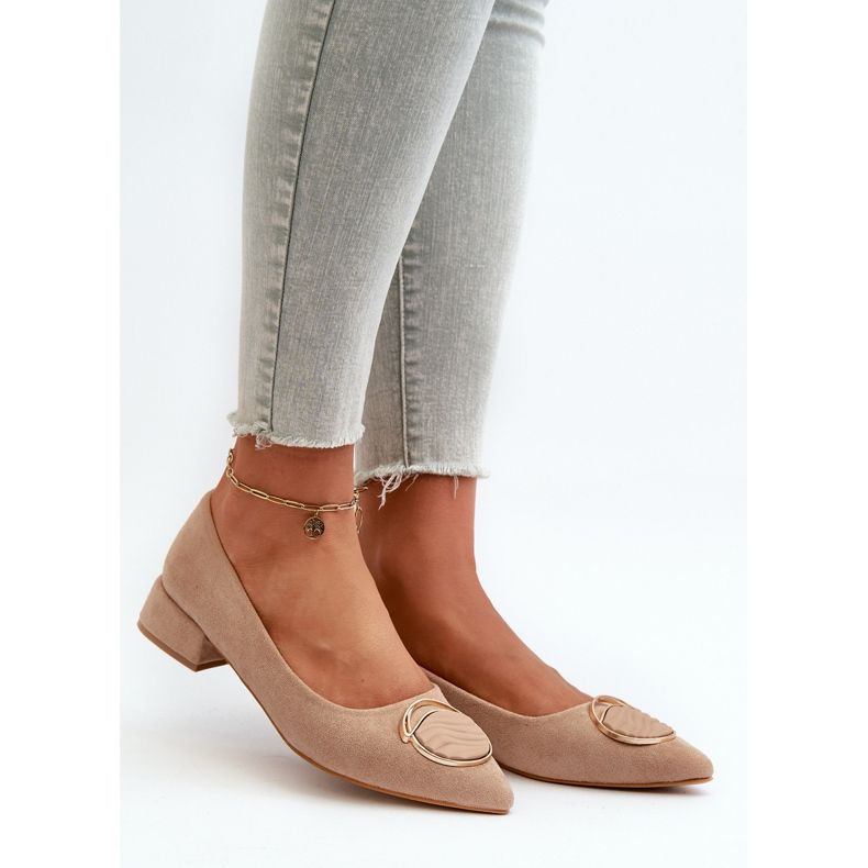 Alacsony sarkú pumpák Eco Suede S.Barski KV27-037 bézs színű 1