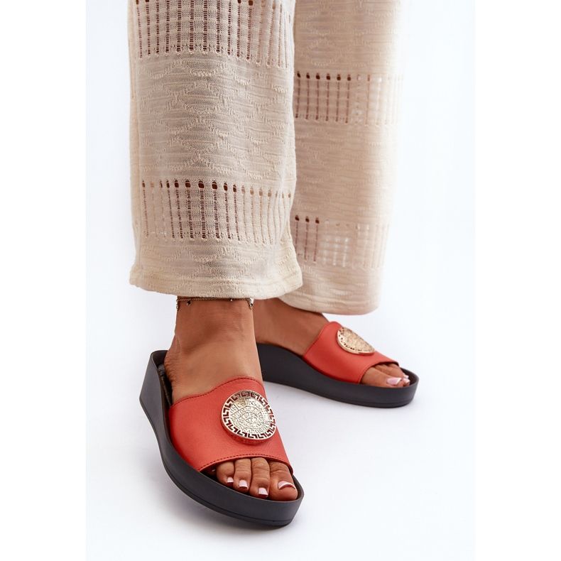 Zazoo 2920 női bőr ékflip-flip arany részletekkel, narancssárga 2