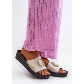 Zazoo 2920 női bőr ékpapucsok arany részletekkel, csiszolt arany fehér 2