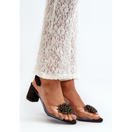 Női magassarkú szandál átlátszó felsőrésszel, fekete Aleola 2