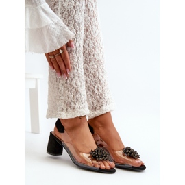 Női magassarkú szandál átlátszó felsőrésszel, fekete Aleola 1