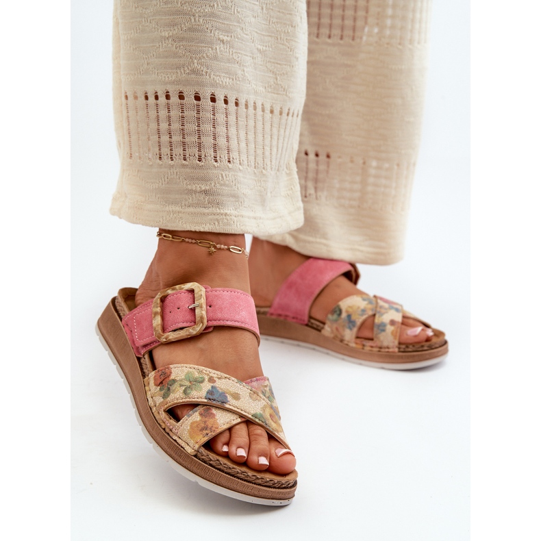 Kényelmes női papucsok virágcsattal Inblu GS000051 Pink rózsaszín 2